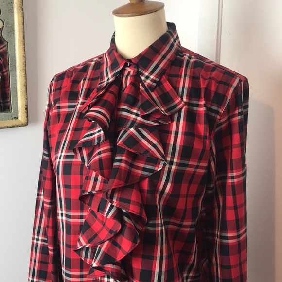 red plaid ruffle blouse